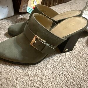 Michael Kors Sage Green Mules with Gold Buckle